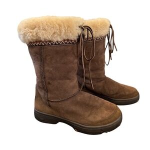 UGG Australia Sunburst Tall Boots Women Size 7 Brown Sheepskin Suede S/N 5273